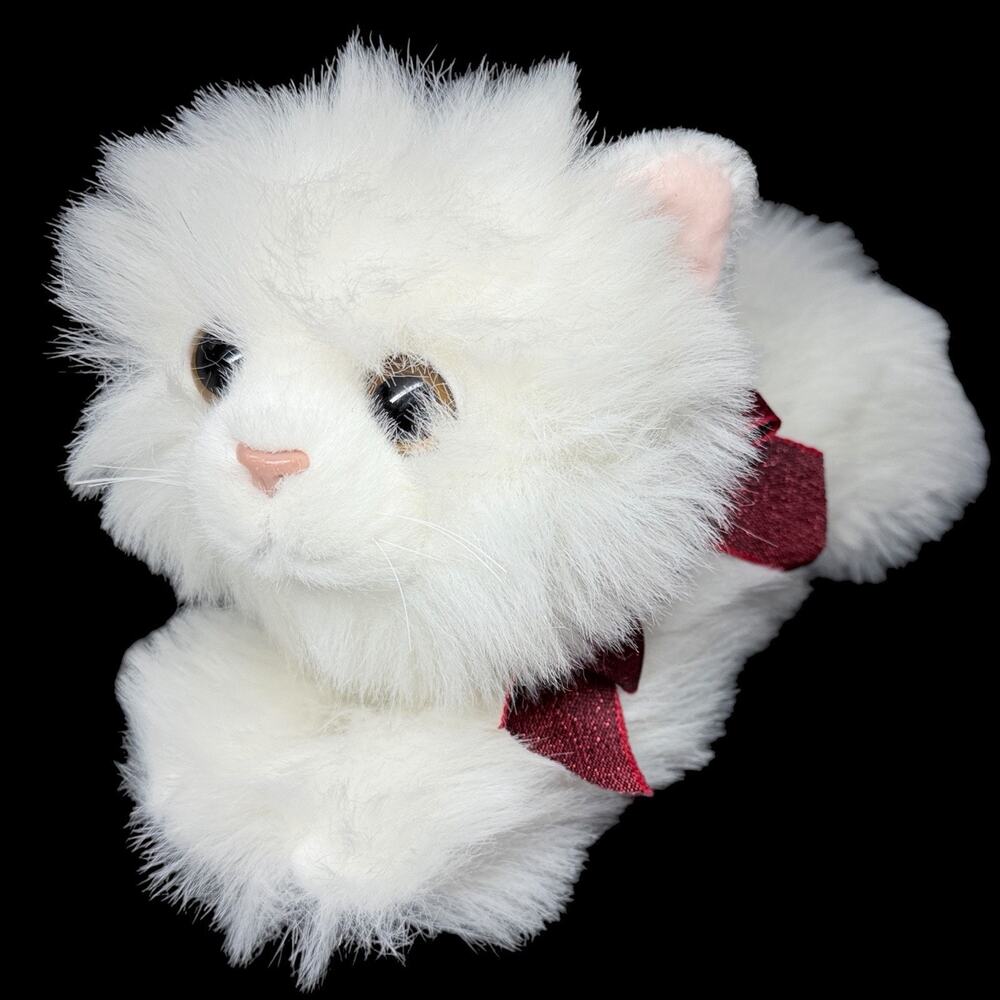 Russ Snowflake White Persian Cat Plush 12 In Burgundy Bow Jingle Bell Stuffed
